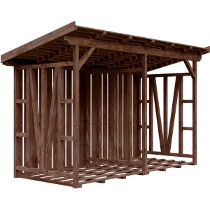Skan Holz Holzunterstand Max 2, 370x160 cm, Nussbaumfarben. Carport für Brennholz.