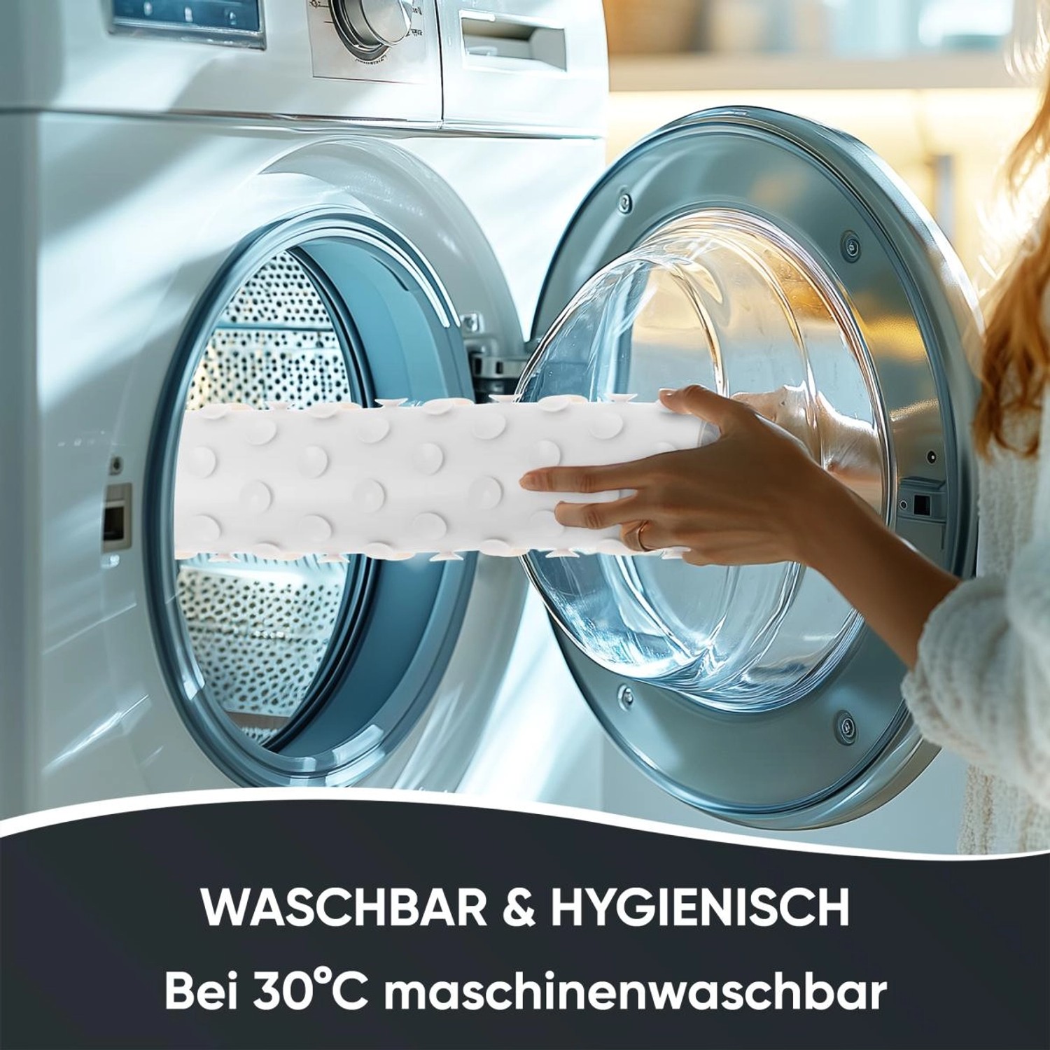 Waschbare SANILO Badematte Vanesa, geeignet für die Waschmaschine, für mehr Hygiene im Bad.