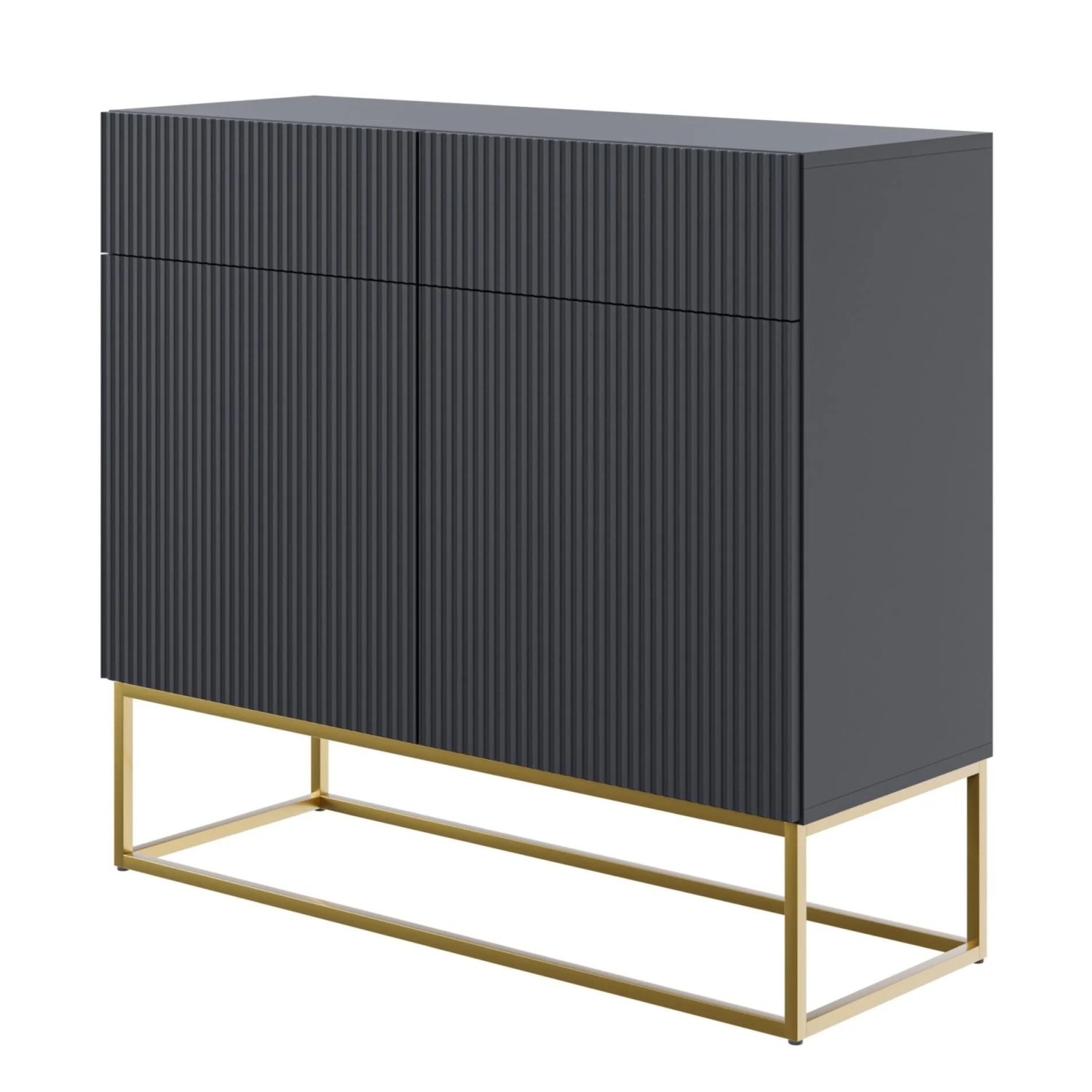 Selsey Sideboard Veldio 100 cm mit 2 Schubladen Schwarz mit goldenen Beinen