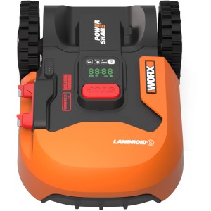 Worx Landroid S400 Mähroboter WR184E: Kompakter Rasenroboter in Orange und Schwarz.