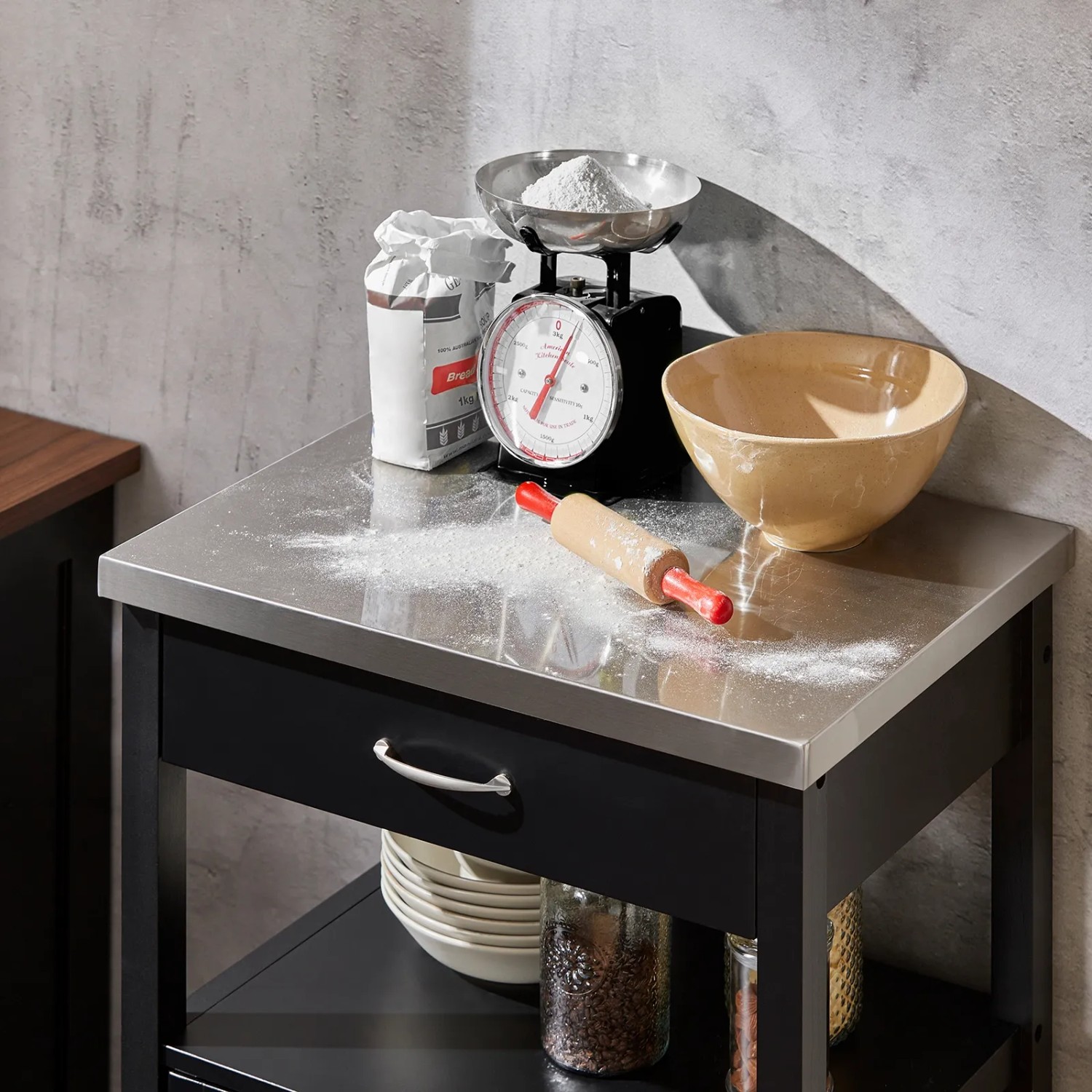 SoBuy Servierwagen FKW22-SCH mit Edelstahl Arbeitsplatte Holz 60 x 92 x 45 cm kaufen bei OBI