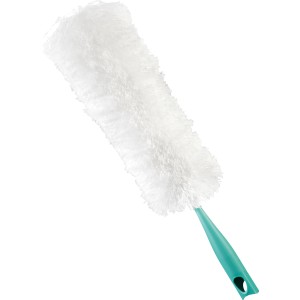 Leifheit Staubwedel Duster XL mit weißen Mikrofasern und blaugrünem Griff.