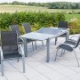 7-teiliges Gartenmöbel-Set Amalfi mit Esstisch und 6 Stühlen aus Aluminium in Schwarz.