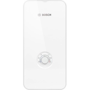 Weißer Bosch Tronic Comfort Plus Durchlauferhitzer mit Drehknopf zur Temperatureinstellung.