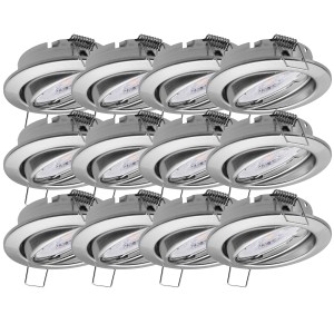 12er Set dimmbare LED Einbaustrahler Dijon, neutralweiß, gebürsteter Edelstahl, schwenkbar für Lampen & Leuchten.