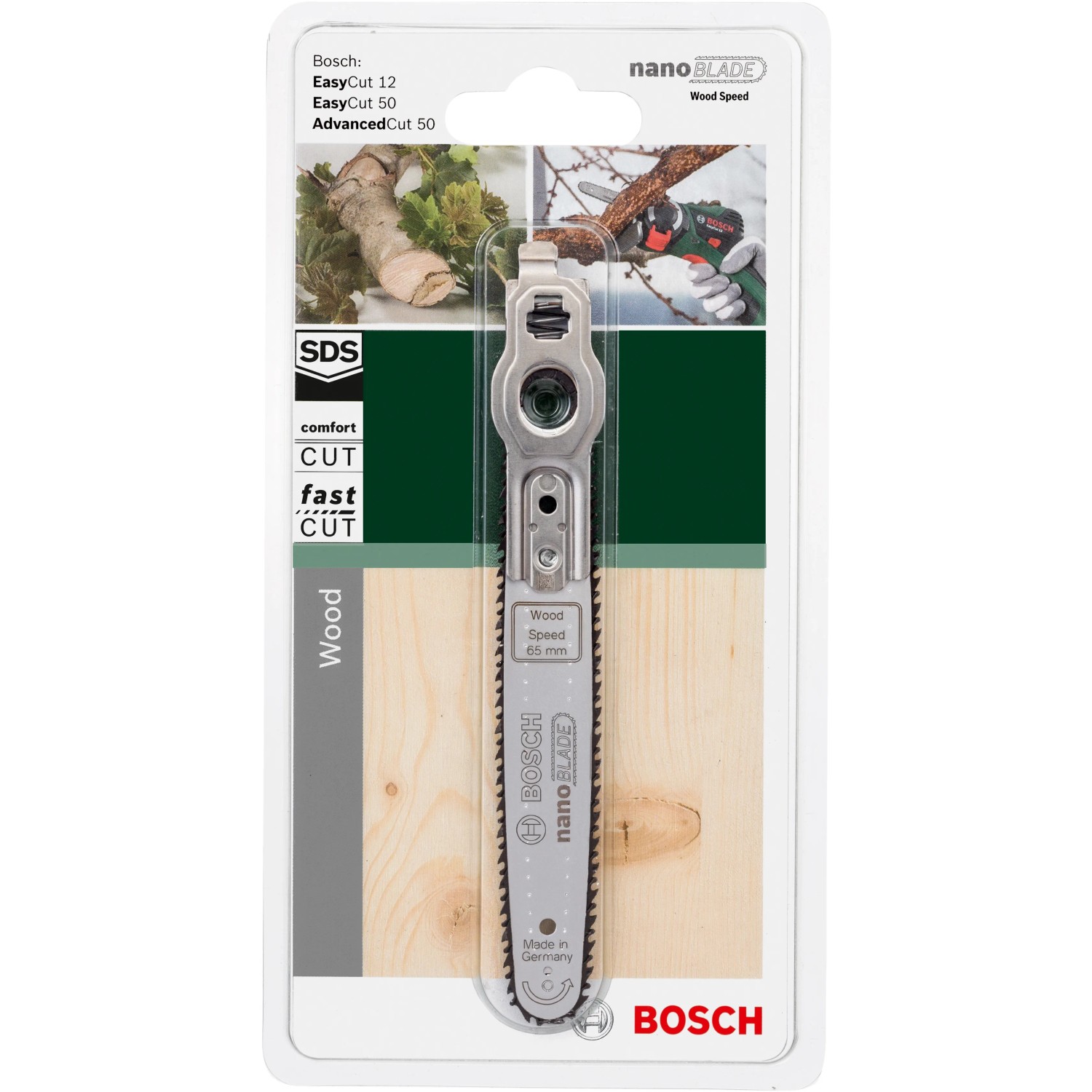 Bosch Sägeblatt NanoBlade WoodSpeed 65 für präzise Holzschnitte.