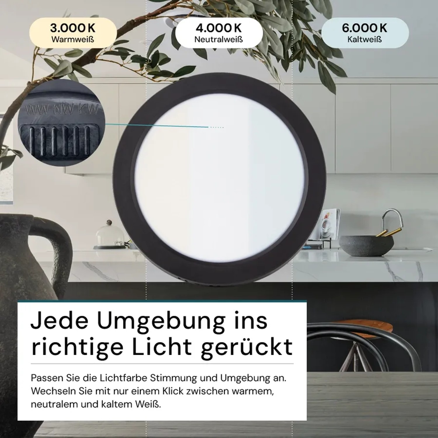 LUXULA LED Aufbauleuchte 24W IP44-Geschützt 2400lm Lichtfarbe Einstellbar CCT Deckenleuchte Rund Ø229x34mm Badezimmerlampe Schwarz_3