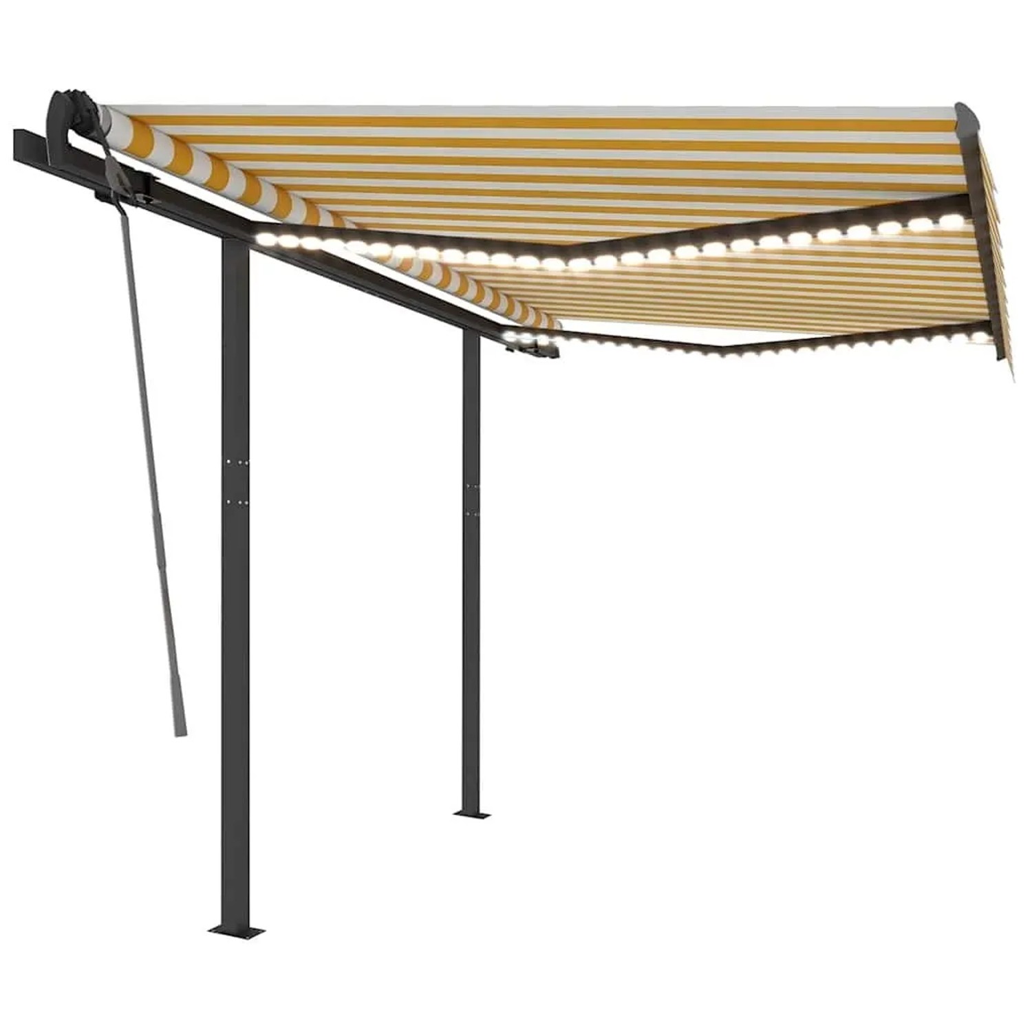 vidaXL Markise Manuell Einziehbar mit LED 3,5x2,5 m Gelb und Weiß 3070123