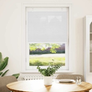 Weißes Plissee am Fenster, 70x100 cm. Polyester Faltrollo für Sicht- & Sonnenschutz im Wohnraum.