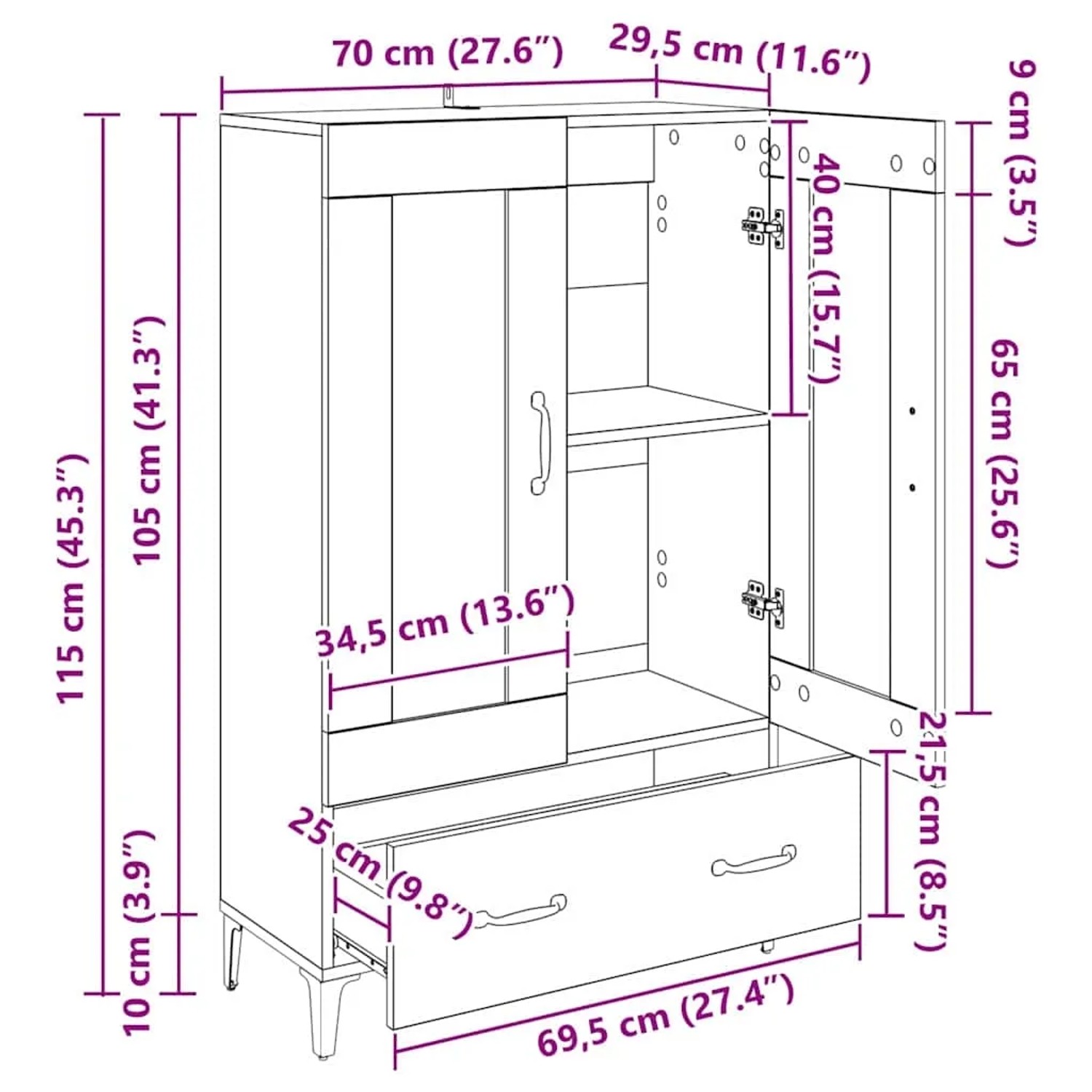 vidaXL Highboard Artisan-Eiche 70 x 31 x 115 cm Verbundholz und Eisen 880861_11