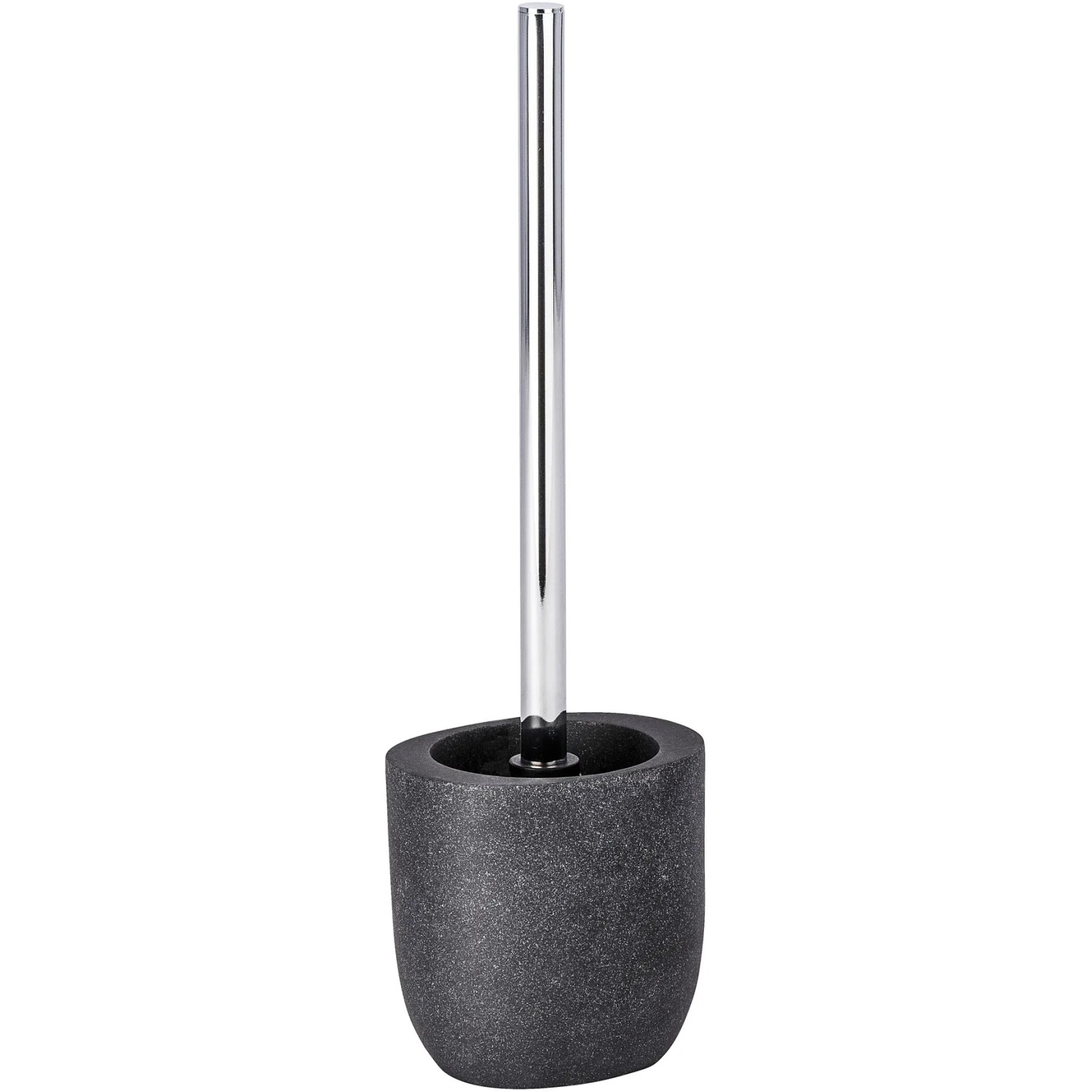 Anthrazitfarbene Wenko WC-Bürstengarnitur Puro aus Polyresin mit Chrom-Stiel.