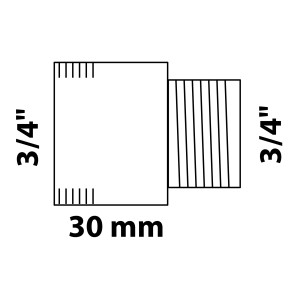 Chrom Hahnverlängerung von Kirchhoff, 24,2 mm (3/4 IG) x 26,4 mm (3/4 AG) x 30 mm, für Gewindefittings.