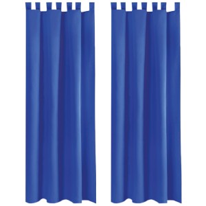2er Set blaue Dekoschals (140x175 cm) mit Schlaufen, Raffhaltern und Haken für Fenstervorhänge.