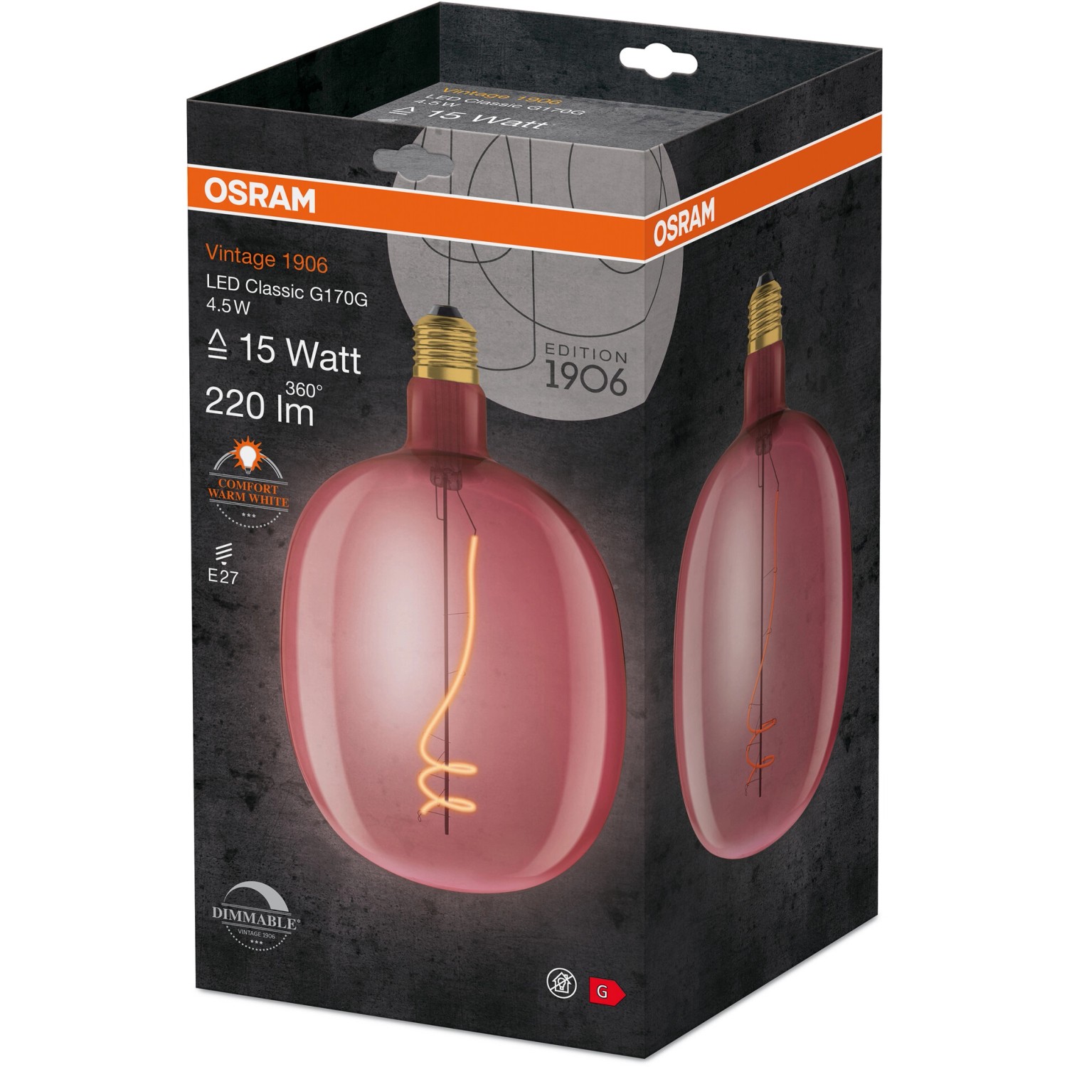 Osram LED-Leuchtmittel E27 1906 4,5 W Extrawarm 220 Lm EEK: G 27 X 17 ...