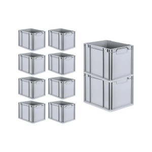 PROREGAL Spar Set: 10 graue Euroboxen mit Deckel, 30L, für Lagerung und Transport.