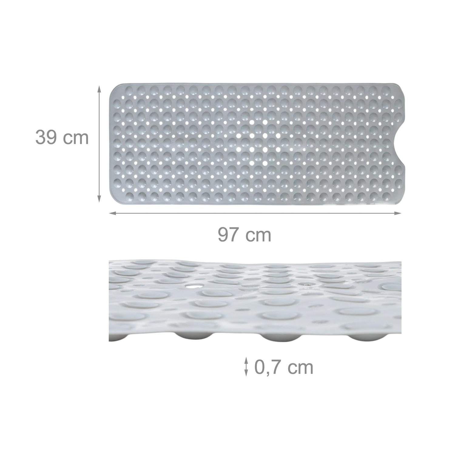 Relaxdays Badewannenmatte XXL PVC Grau Rutschfest 97 cm x 39 cm x 0,7 cm 0,8 kg_4