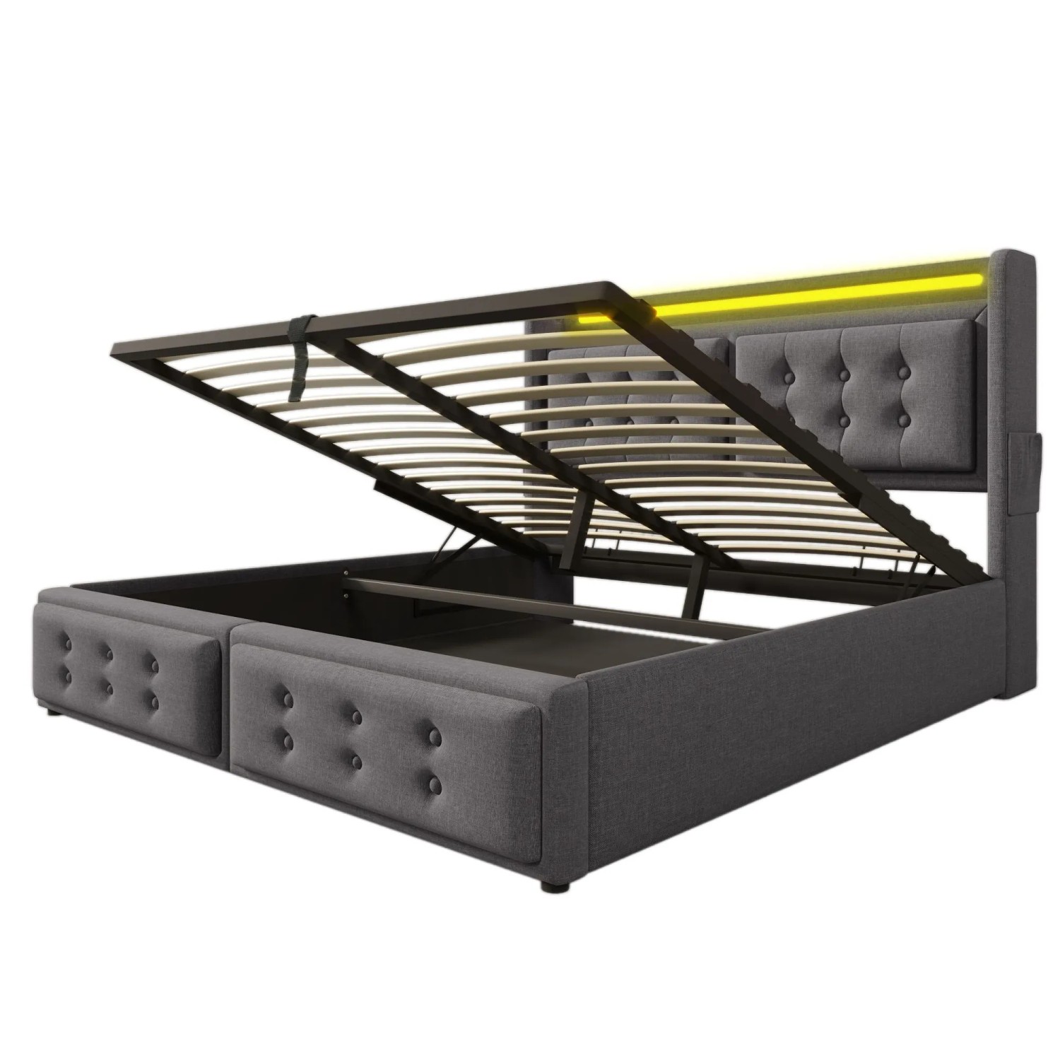 Merax Polsterbett 140x200cm LED USB-C Hydraulisch Grau
