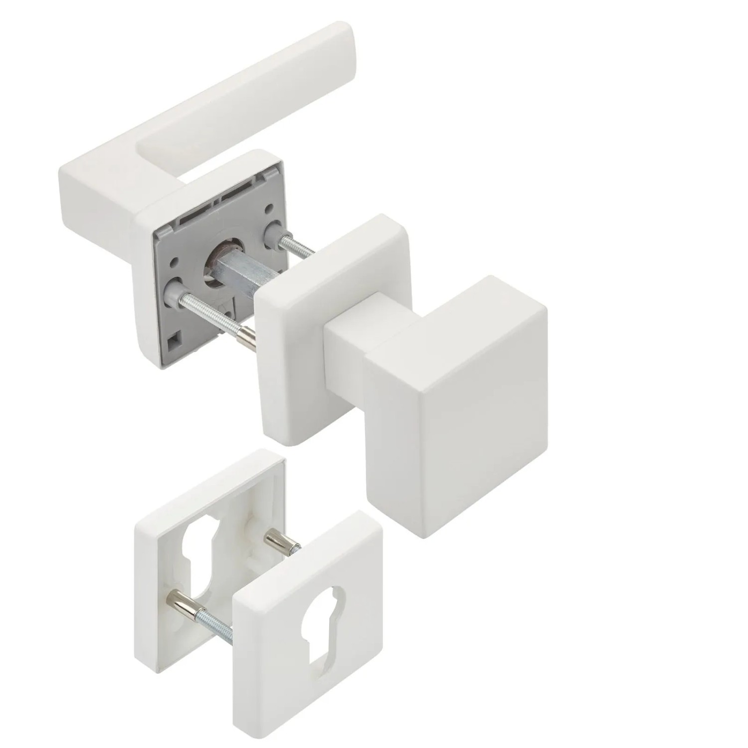 Thumbnail - SOTECH Türdrückergarnitur CUBE Weiß Rosette Profilzylinder Knauf mit Befestigungsmaterial