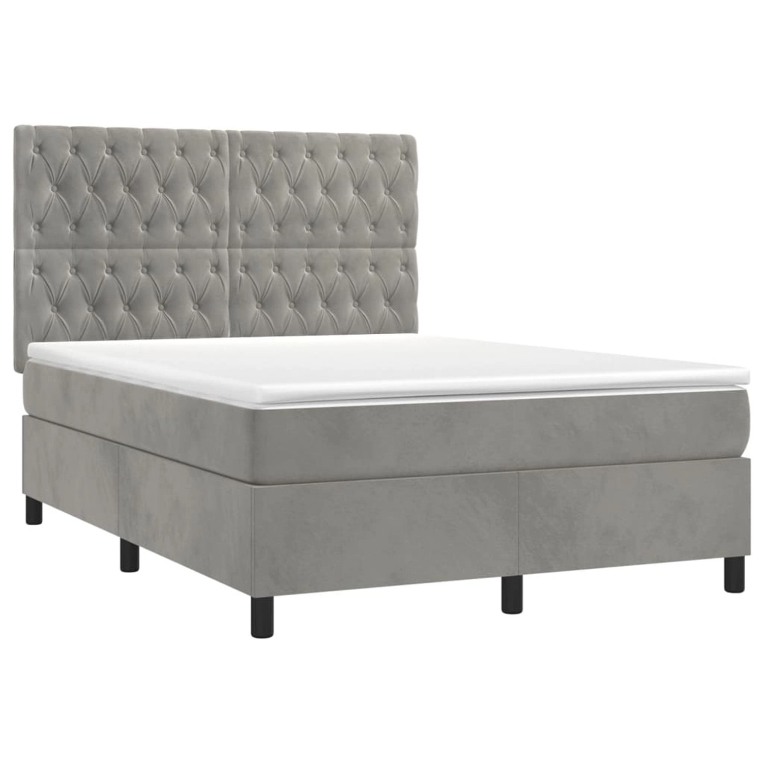 vidaXL Boxspringbett mit Matratze & LED Hellgrau 140x190 cm Samt 3136299 günstig online kaufen