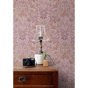 ESTAhome Tapete Blumen und Vögel Altrosa und Violett 50 x 900 cm