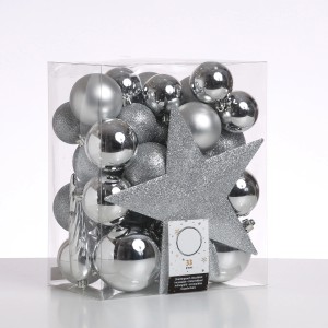 Marelida Christbaumkugeln Set, 33-teilig, silber, mit Stern Baumspitze, bruchfest.