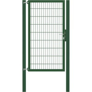 Grünes Gartentor Flexo Plus 100x180 cm mit Pfosten, Doppelstabmatte, Einsteckschloss und Türdrücker.