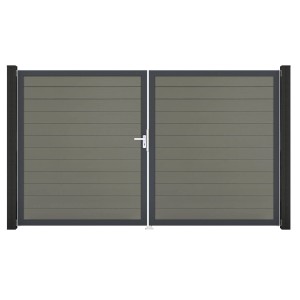 GroJa Solid Steckzaun Tor, 2-flügelig, Steingrau, mit Aluminiumrahmen. Sichtschutzzaun Tor.