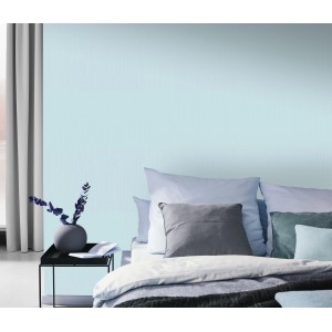 Türkise Erismann Vliestapete ELLE Decoration Uni im Schlafzimmer.