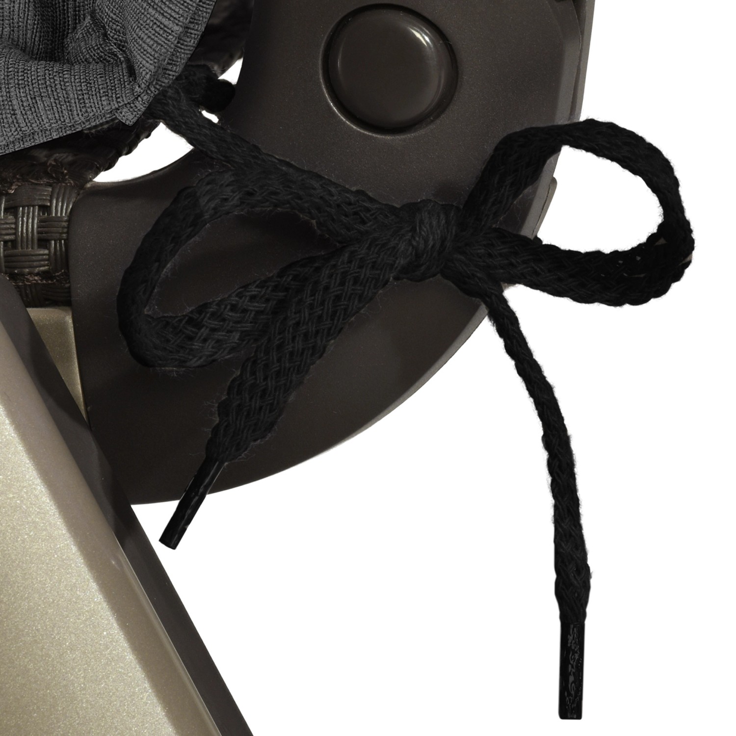 Detailaufnahme: Befestigungsband der anthrazitfarbenen Beautissu HighLux NL Gartenstuhlauflage.