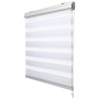 Weißes Sol Royal SolDecor DK9 Doppelrollo mit horizontalen Streifen, Alu-Kassette und Seitenzugkette.