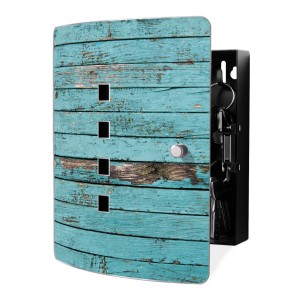 Banjado Schlüsselkasten aus Edelstahl mit blauem Holzlatten-Motiv, 24x21,5x7cm, für 10 Schlüssel.