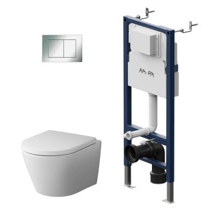 AM.PM WC-Set: Wand-WC mit Vorwandelement, Spülkasten und Drückerplatte, rechteckig.
