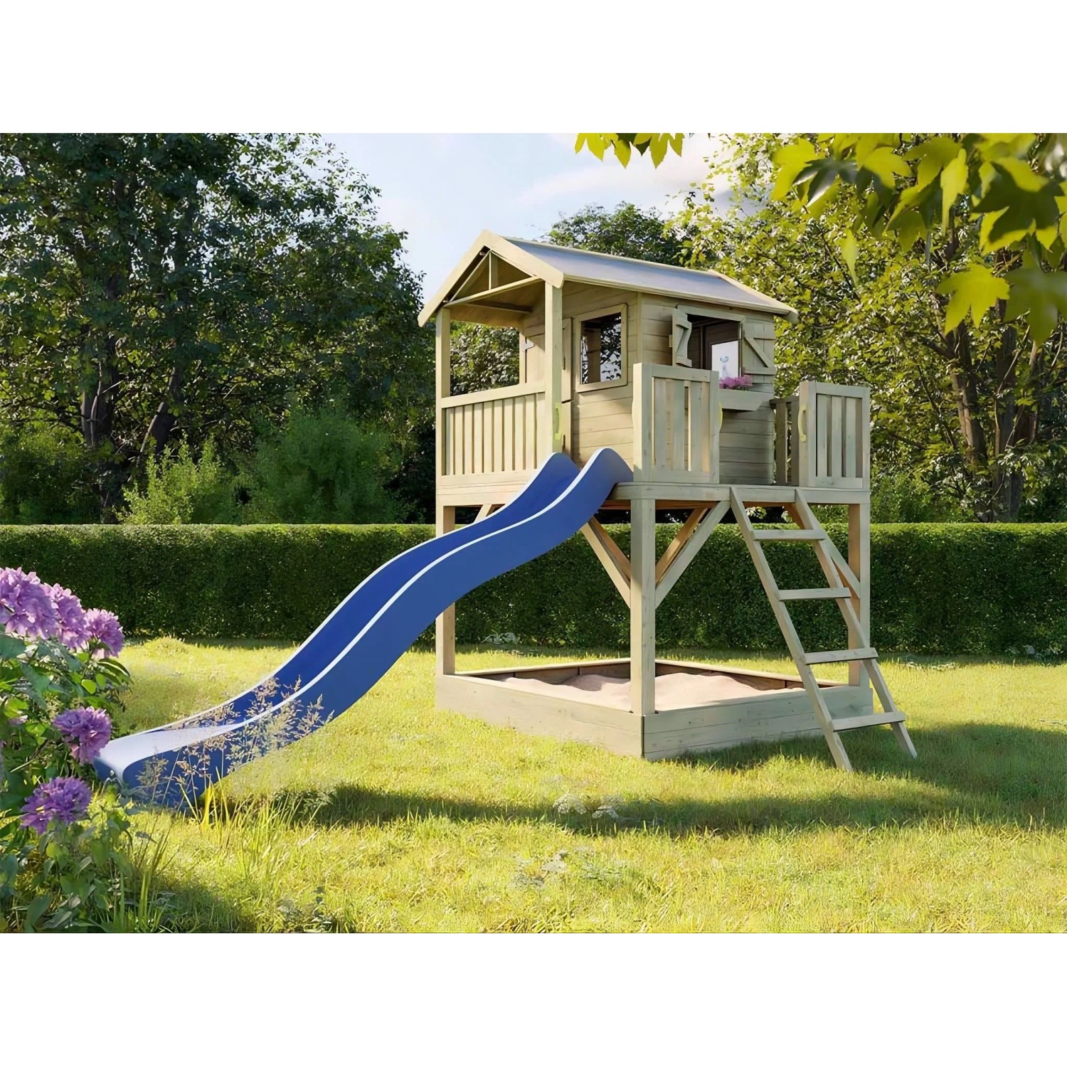 Prestige Garden Stelzenhaus Funny XXL mit Sandkasten KDI Inklusive Rutsche Blau