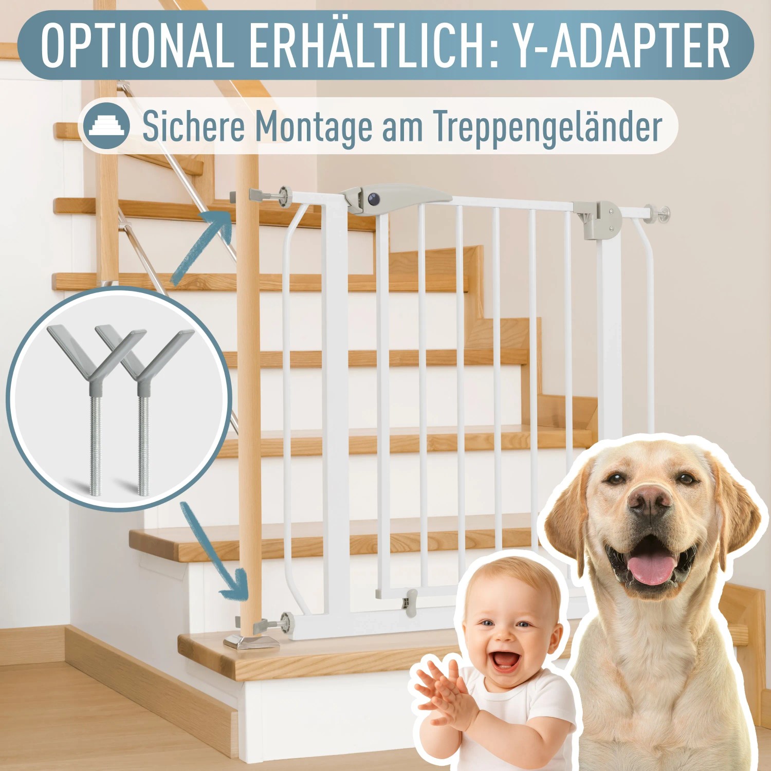 ib style Türschutzgitter Berrin 58-185cm Treppenschutzgitter für Kinder und Haustiere Ohne Bohren Weiß 140-150 cm_8