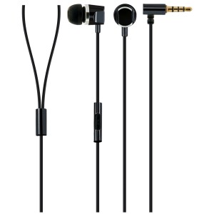 Schwarze In-Ear Kopfhörer mit Kabel und 3,5mm Klinkenstecker für Multimediageräte.