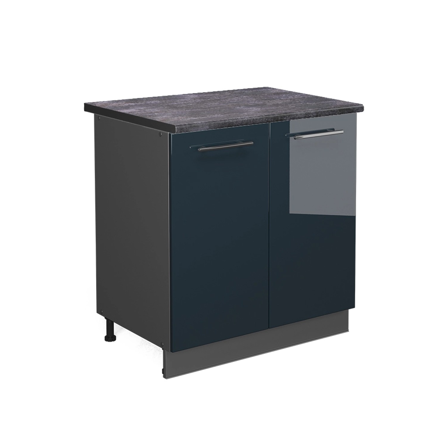 Vicco Spülenunterschrank Fame-Line Dunkelblau Hochglanz 80 cm mit Regal AP Anthrazit