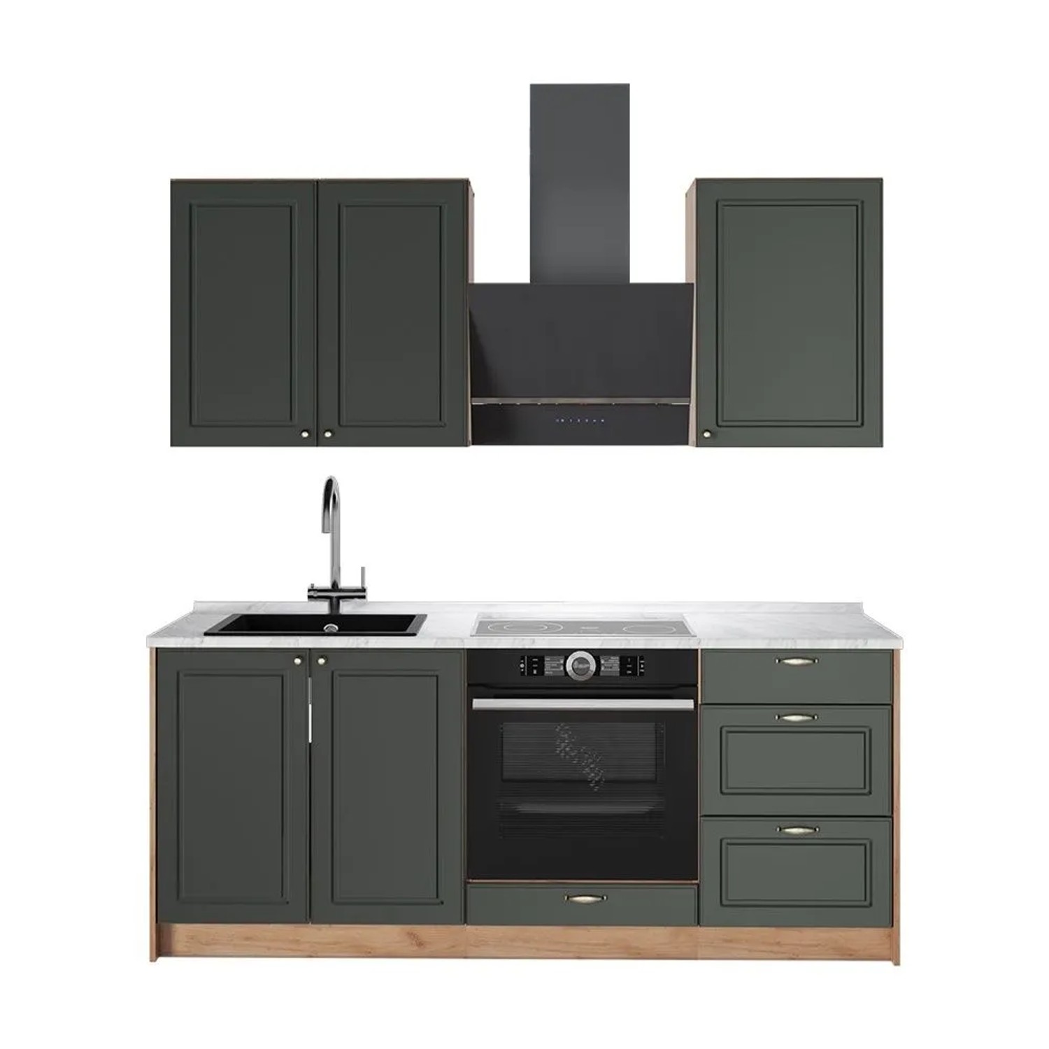 Vicco Singleküche Fame-Line Grün-Gold Landhaus/Goldkraft Eiche 190 x 82 AP Marmor Art Nr 64885