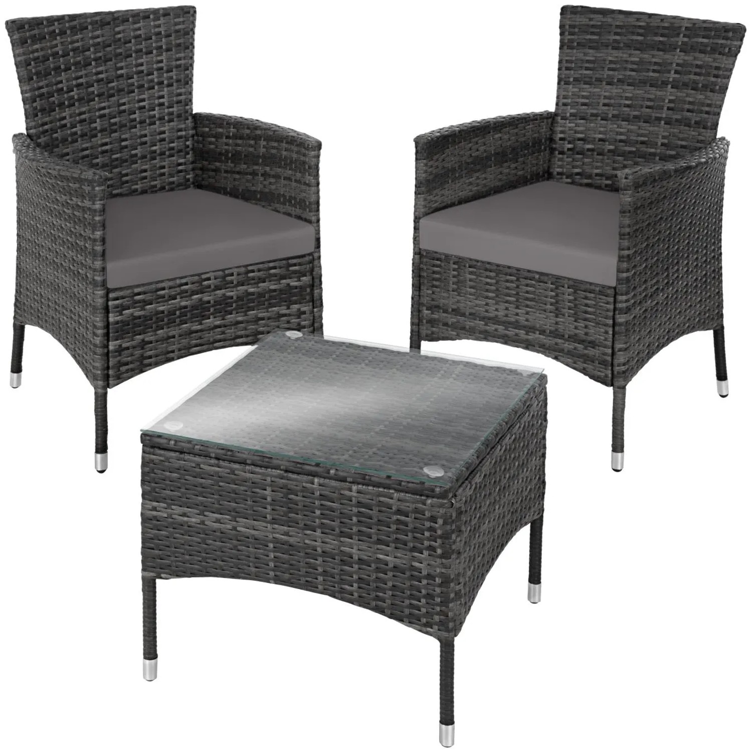 Tectake Rattanset Luzern Für 2 Personen Widerstandsfähig  84 x 60 x 61 cm Grau