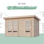 Terragraues Karibu Holz-Gartenhaus Skanderbor mit Flachdach, 360x240 cm. Gartenhaus mit zwei Räumen.