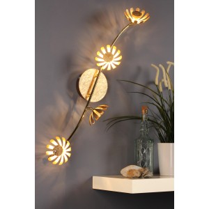 Goldene LED-Deckenleuchte Bloom-Spots, 4-flammig, im floralen Design. Ø 10 cm.