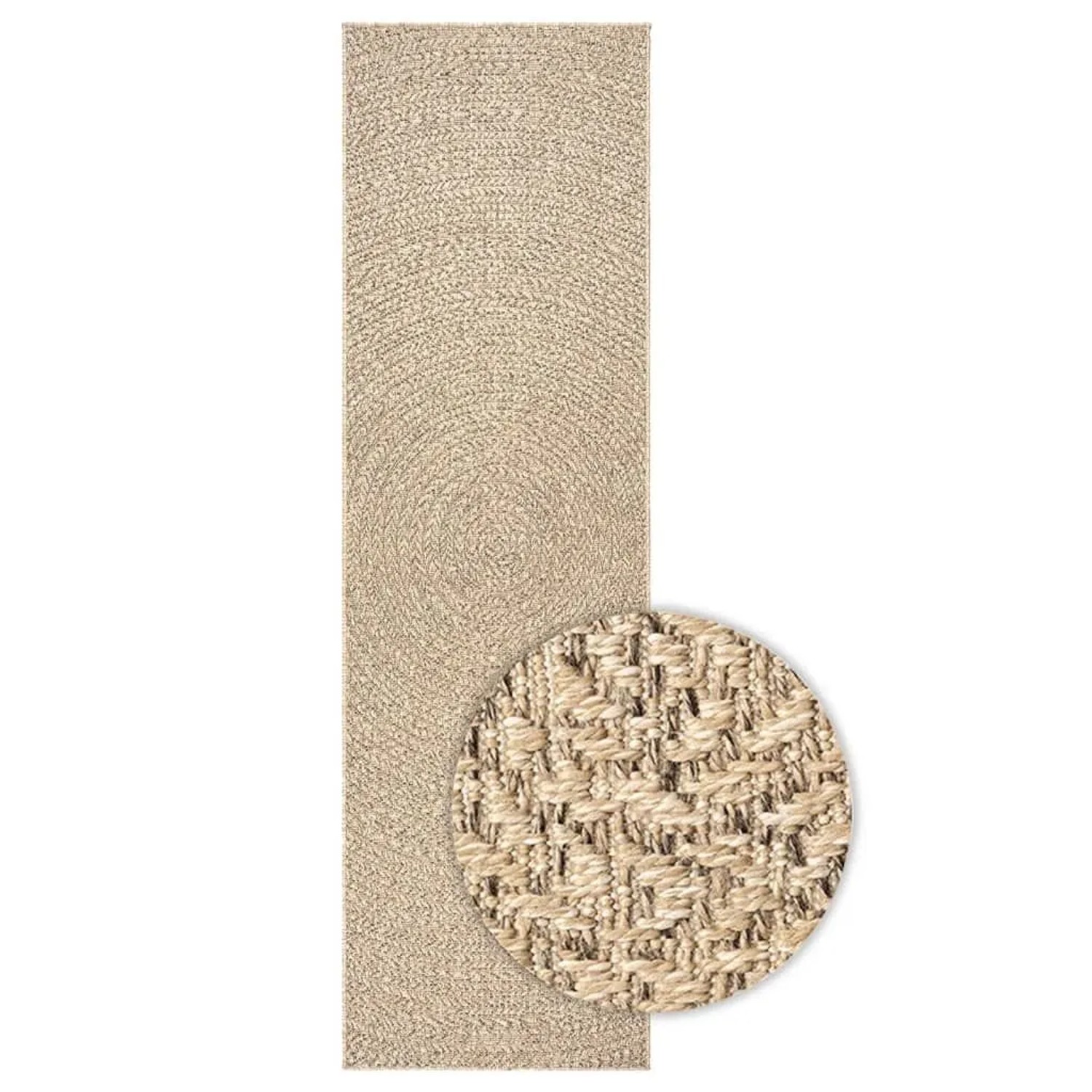 Beiger vidaXL Teppich ZIZUR, 80x250 cm, Jute-Optik für Innen- und Außenbereiche.