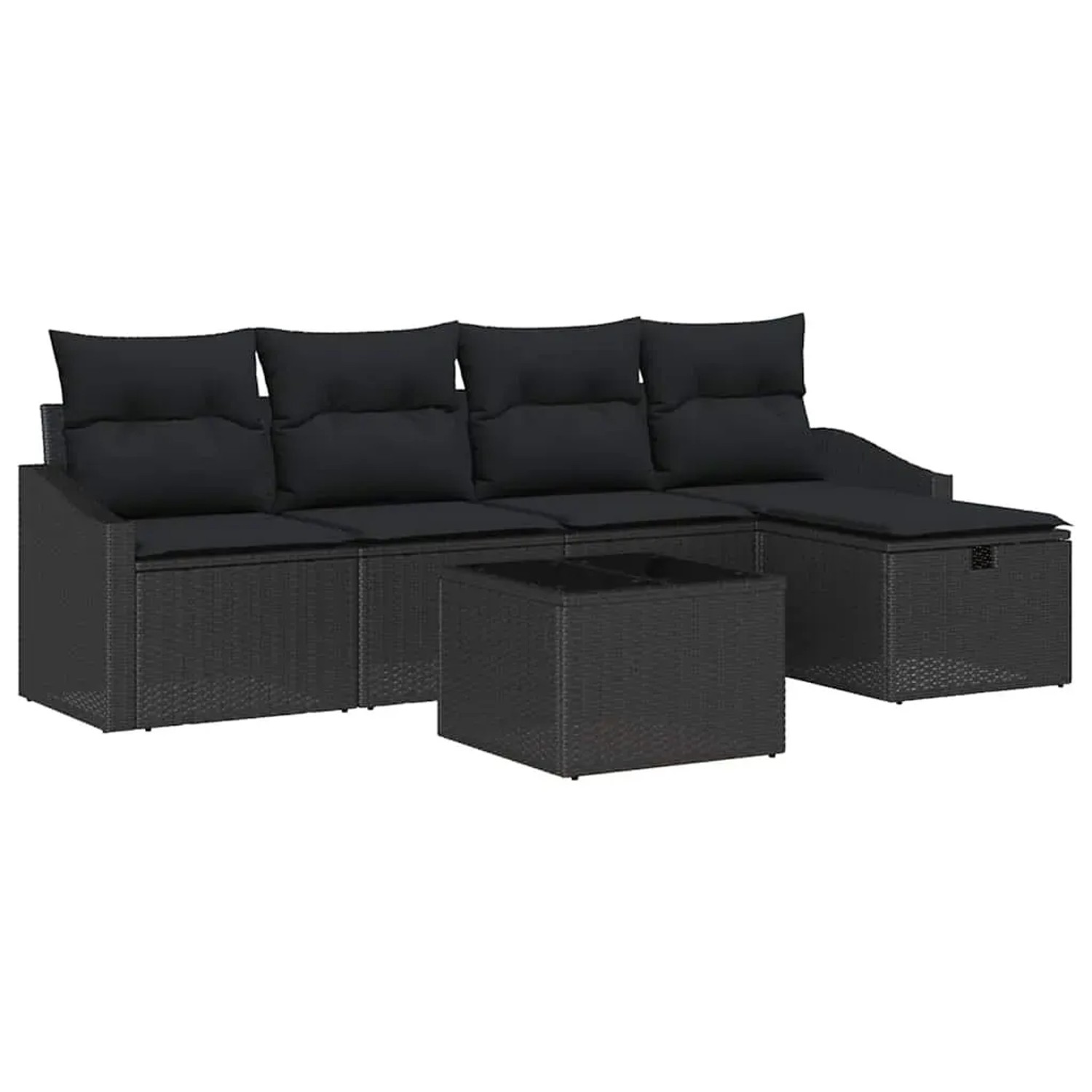 vidaXL Garten-Sofa-Set mit Kissen 6-Tlg Schwarz Poly Rattan 3359272