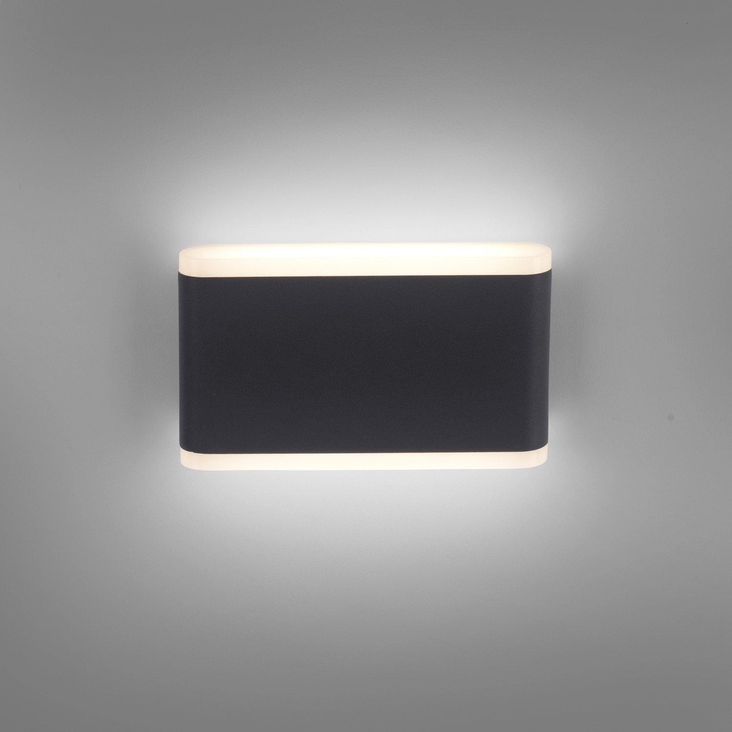 Anthrazitfarbene Paul Neuhaus LED-Wandleuchte Elsa für Innen & Außen, warmweißes Licht.