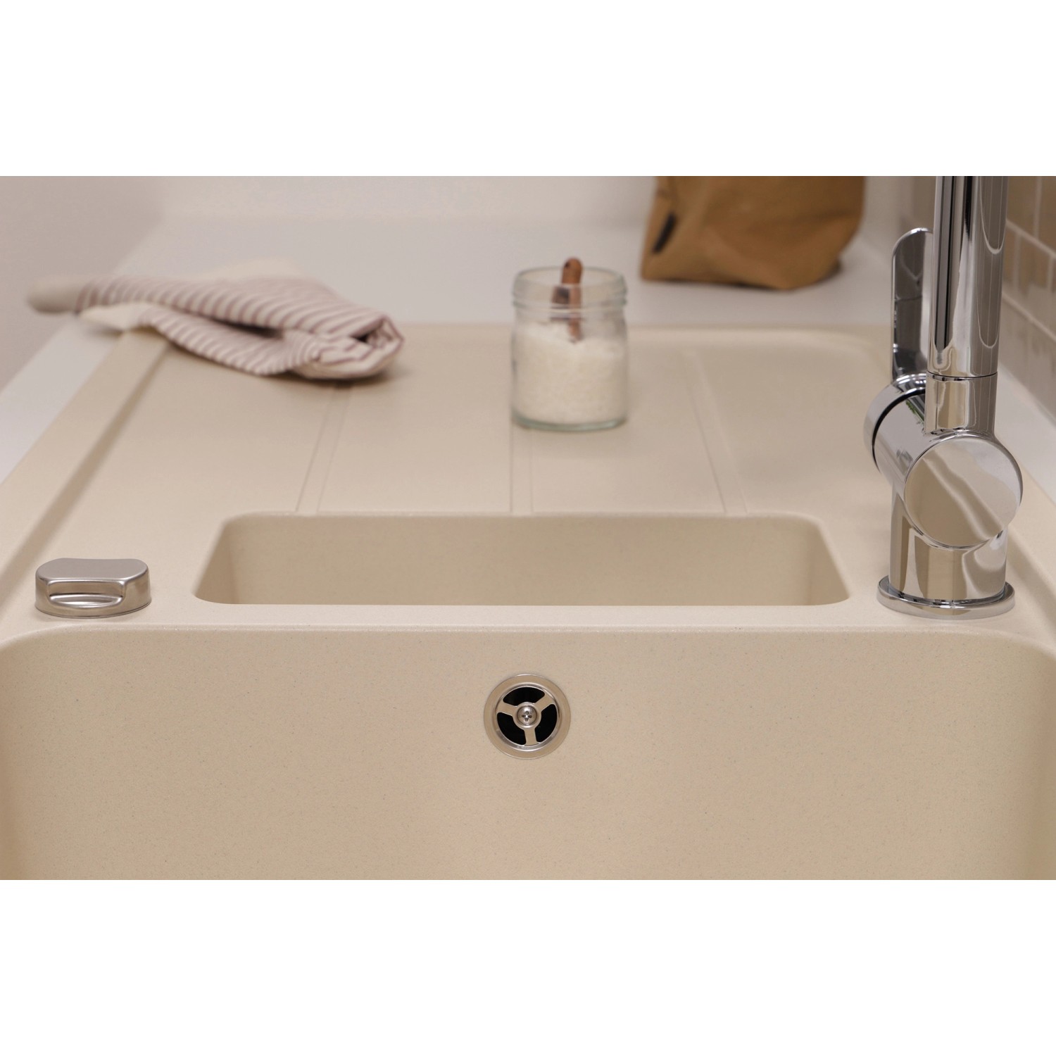 Respekta Einbauspüle Massivgranit Austin 100 cm x 50 cm mit Zusatzbecken Vanile_7