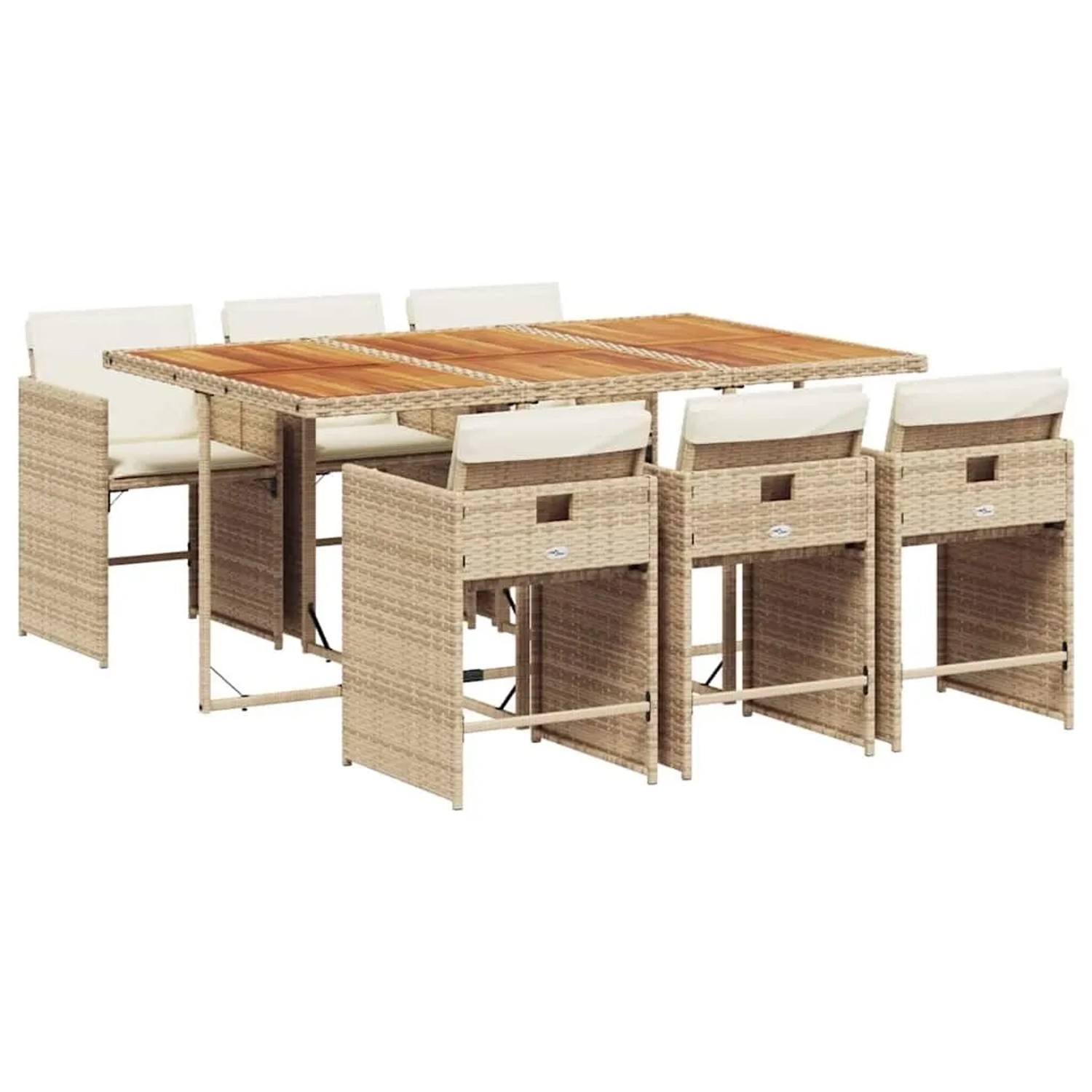 vidaXL 7-Tlg Garten-Essgruppe mit Kissen Beige Poly Rattan 3211096