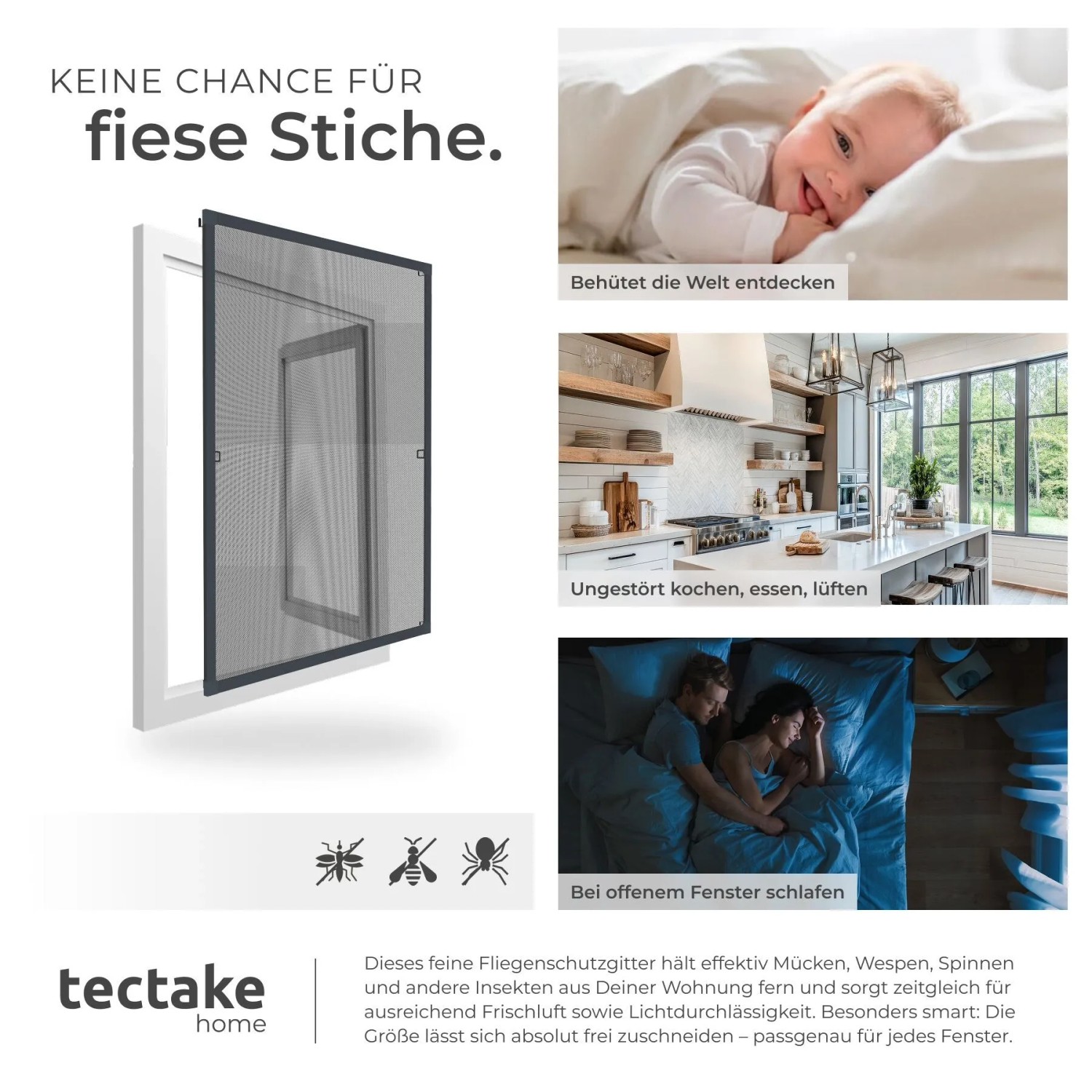 Tectake Fliegengitter Mit Aluminiumrahmen  Für Fenster  Zuschneidbar Wetter  und Uv Beständig 80 x 100 cm 1 x 80 x 100 cm Anthrazit_5