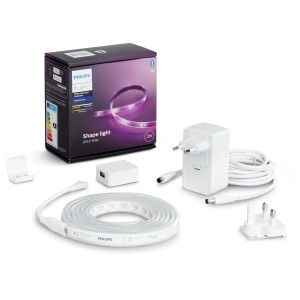 Philips Hue Lightstrip Plus 2m Basis Set mit Netzteil und Zubehör.