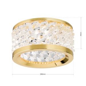 Goldener Orion Einbaustrahler Kristall GU10, Ø 8cm. Funkelnde Deckenleuchte für GU10 Leuchtmittel.