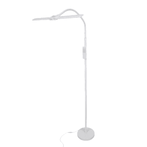 Weiße LUXULA LED Stehlampe mit Doppelkopf, flexibel verstellbar für Innenräume.