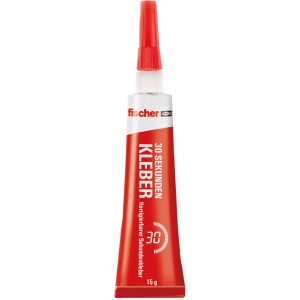 Fischer 30 Sekunden Kleber, 15g Tube, roter Verschluss. Schnellkleber für viele Materialien.